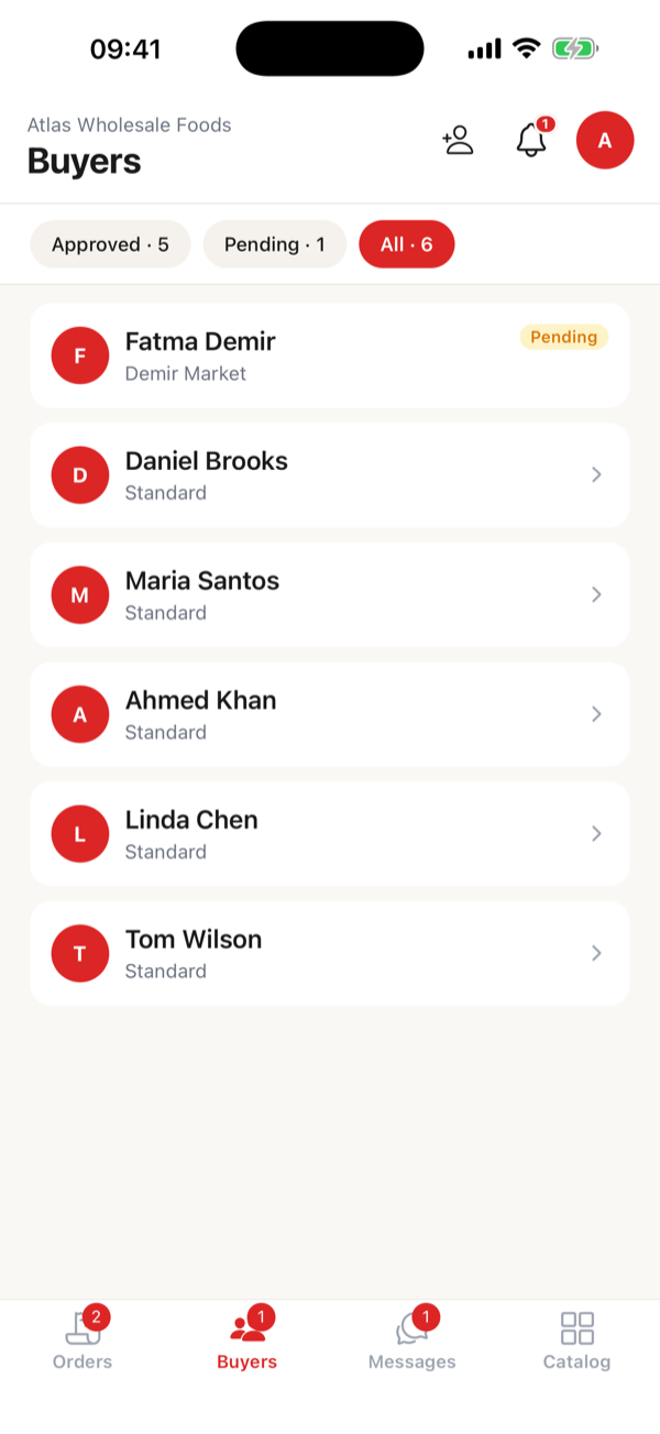 Bayim supplier retailer management screen
