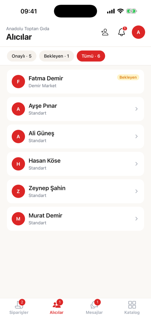 Bayim toptancı bayi yönetimi ekranı